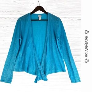 CHICOS Women’s Size 1 Cardigan Knit Open Front Style Shimmer Lightweight